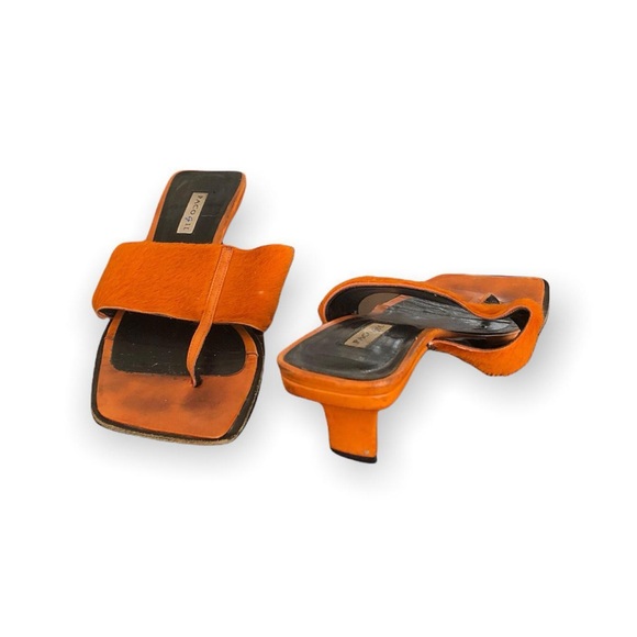 Vintage Paco Gil orange leather + fur kitten heels - Picture 2 of 4